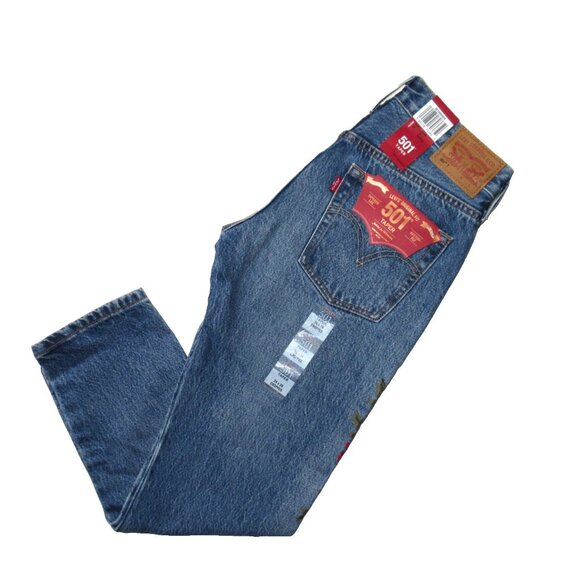 NWT Levi's 501 Taper Custom Blues Rose Embroidered Destroyed Boyfriend Jeans 24 - Picture 8 of 11